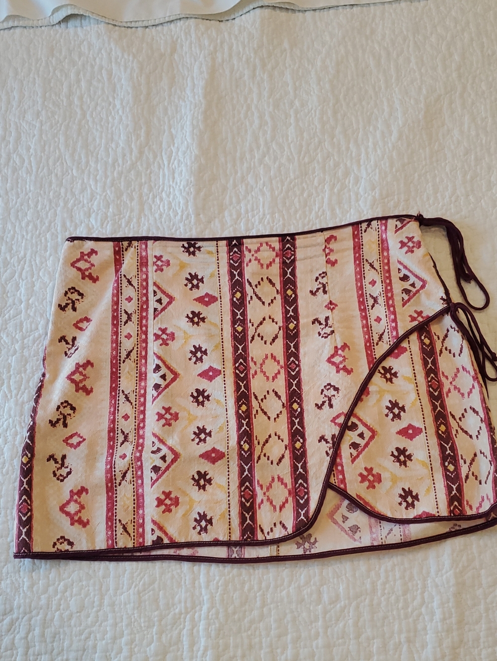 Free People Cream and Burgundy Aztec Mini Skirt